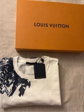Louis Vuitton White T-Shirt with Navy Floral Graphic